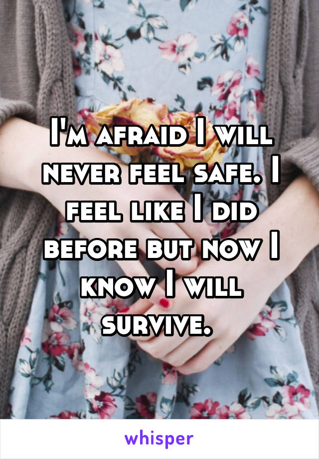 I'm afraid I will never feel safe. I feel like I did before but now I know I will survive. 