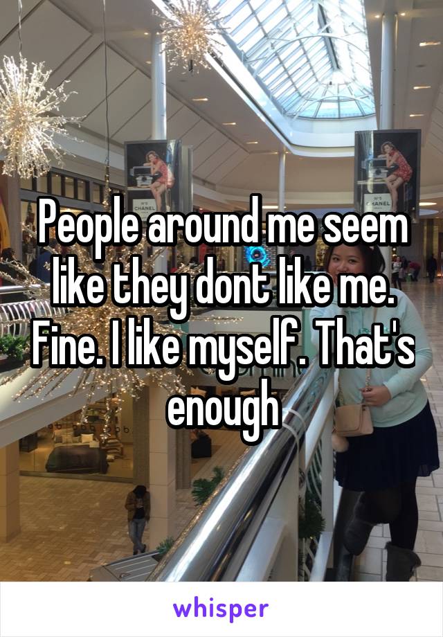 People around me seem like they dont like me. Fine. I like myself. That's enough