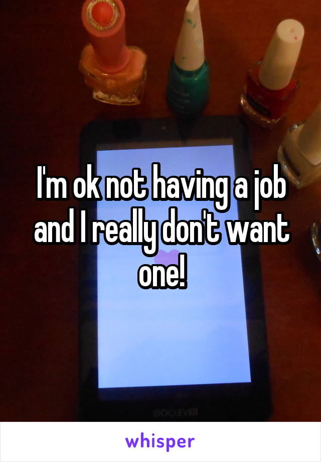 I'm ok not having a job and I really don't want one!