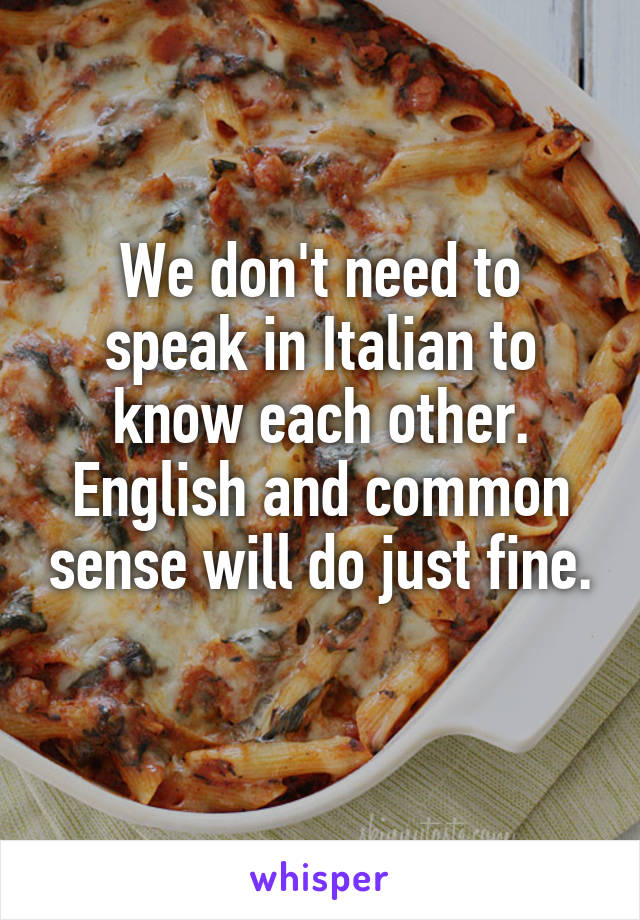 We don't need to speak in Italian to know each other. English and common sense will do just fine. 