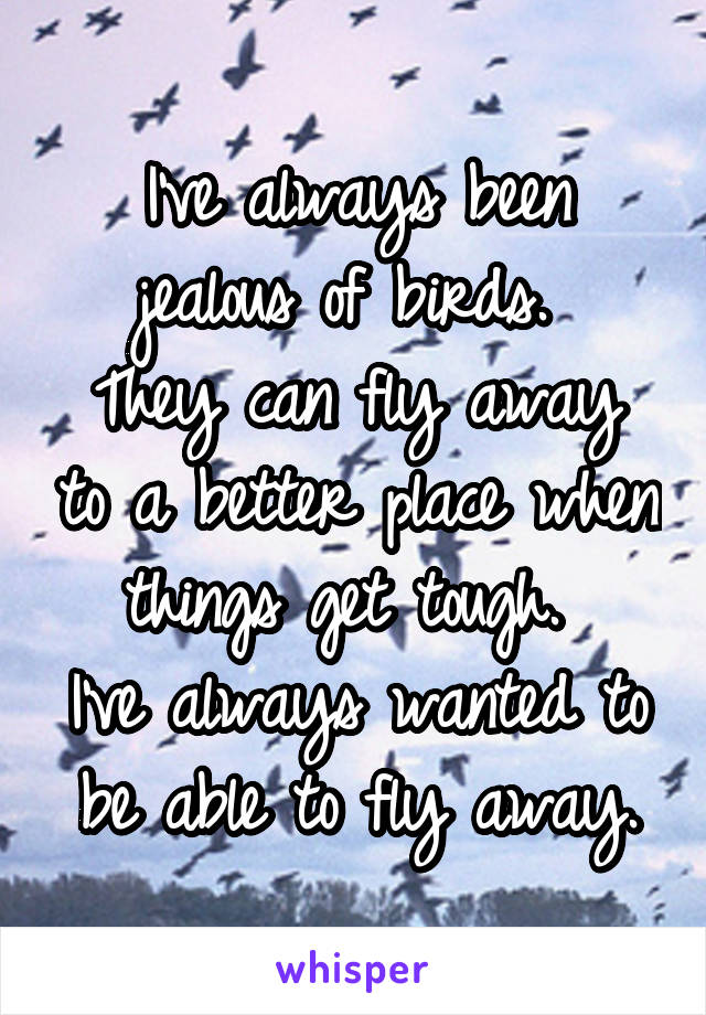 I've always been jealous of birds. 
They can fly away to a better place when things get tough. 
I've always wanted to be able to fly away.