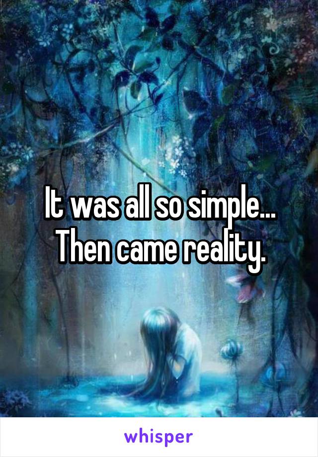 It was all so simple... Then came reality.