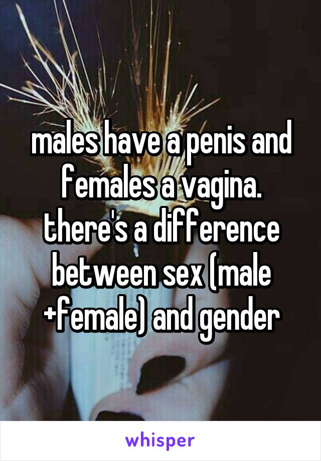 males have a penis and females a vagina. there's a difference between sex (male +female) and gender