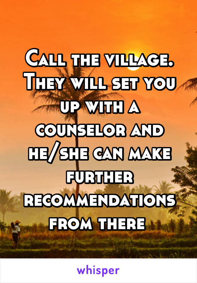 Call the village. They will set you up with a counselor and he/she can make further recommendations from there 