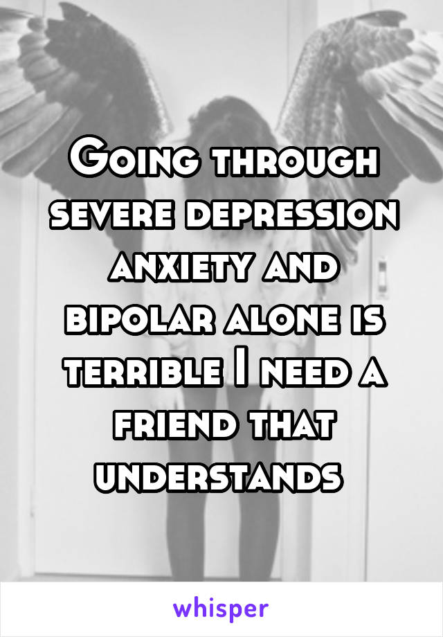 Going through severe depression anxiety and bipolar alone is terrible I need a friend that understands 