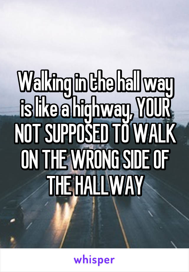 Walking in the hall way is like a highway, YOUR NOT SUPPOSED TO WALK ON THE WRONG SIDE OF THE HALLWAY