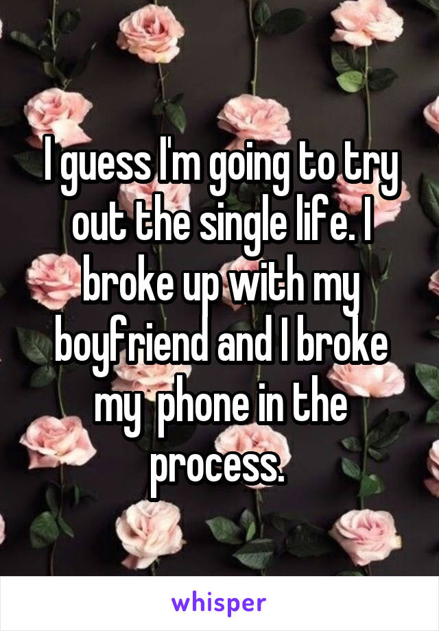 I guess I'm going to try out the single life. I broke up with my boyfriend and I broke my  phone in the process. 