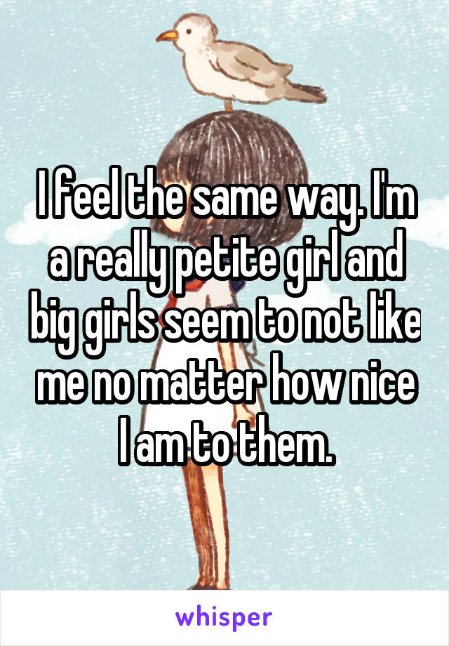 I feel the same way. I'm a really petite girl and big girls seem to not like me no matter how nice I am to them.