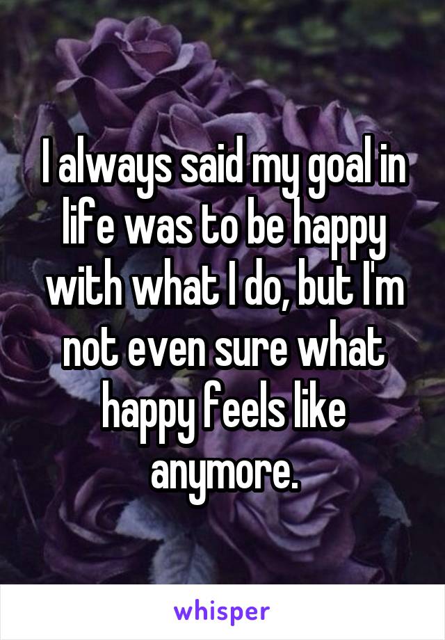 I always said my goal in life was to be happy with what I do, but I'm not even sure what happy feels like anymore.