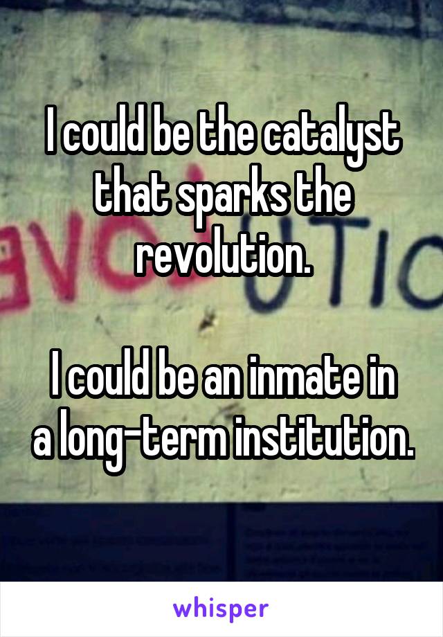 I could be the catalyst that sparks the revolution.

I could be an inmate in a long-term institution. 