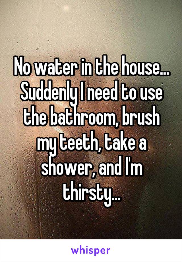 No water in the house... Suddenly I need to use the bathroom, brush my teeth, take a shower, and I'm thirsty...