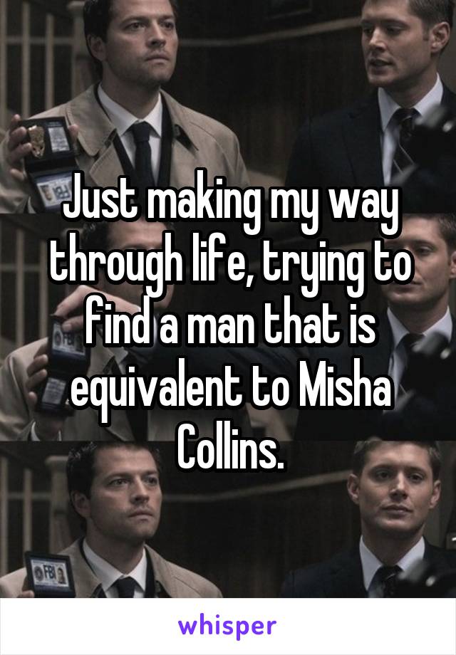 Just making my way through life, trying to find a man that is equivalent to Misha Collins.