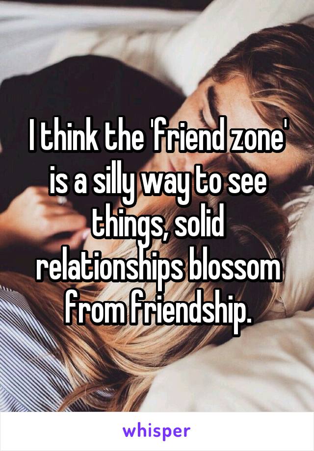 I think the 'friend zone' is a silly way to see things, solid relationships blossom from friendship.