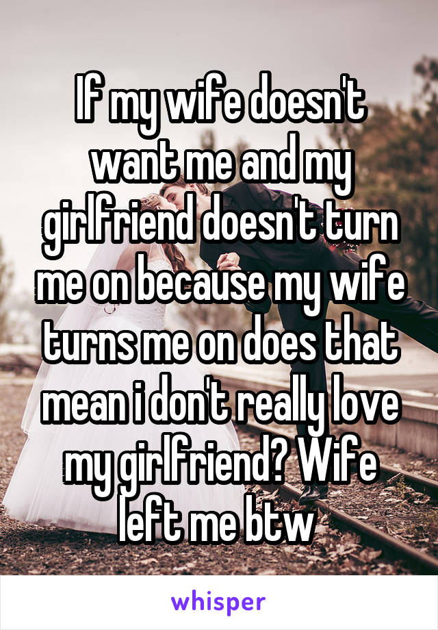 If my wife doesn't want me and my girlfriend doesn't turn me on because my wife turns me on does that mean i don't really love my girlfriend? Wife left me btw 