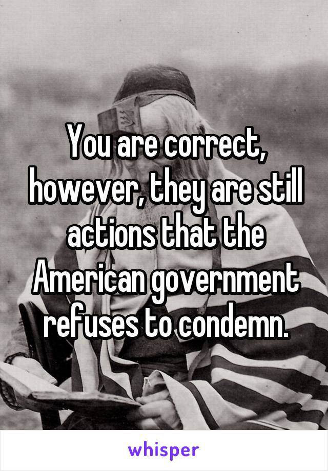 You are correct, however, they are still actions that the American government refuses to condemn.