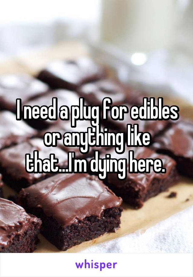 I need a plug for edibles or anything like that...I'm dying here. 