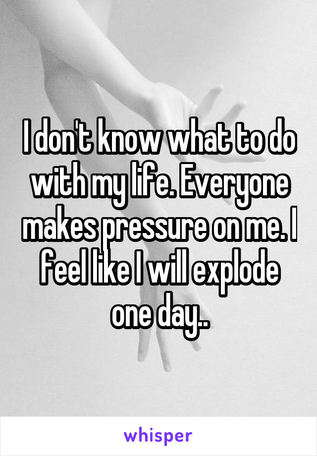 I don't know what to do with my life. Everyone makes pressure on me. I feel like I will explode one day..