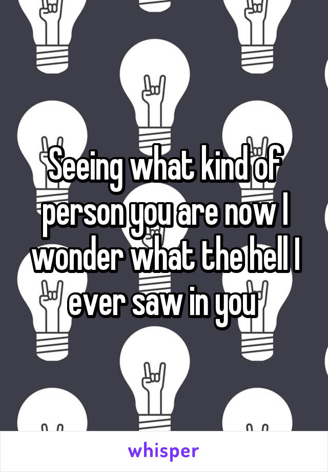 Seeing what kind of person you are now I wonder what the hell I ever saw in you 