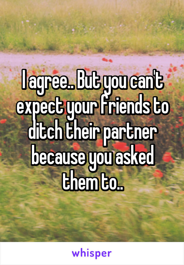 I agree.. But you can't expect your friends to ditch their partner because you asked them to..