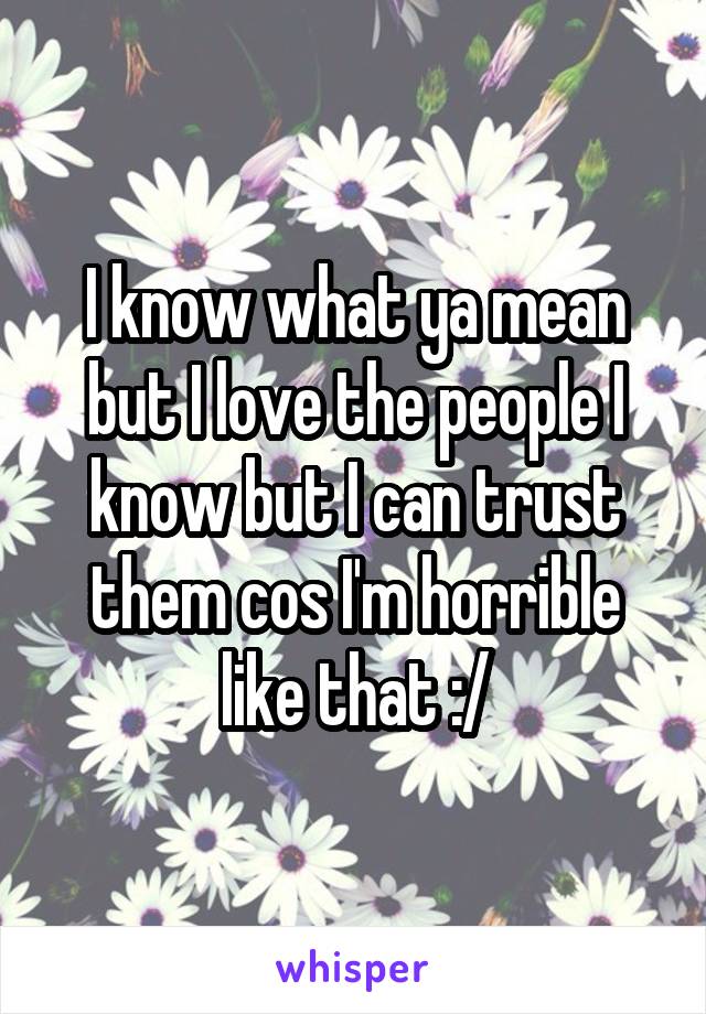 I know what ya mean but I love the people I know but I can trust them cos I'm horrible like that :/