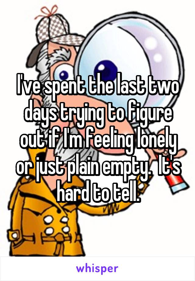 I've spent the last two days trying to figure out if I'm feeling lonely or just plain empty.  It's hard to tell.