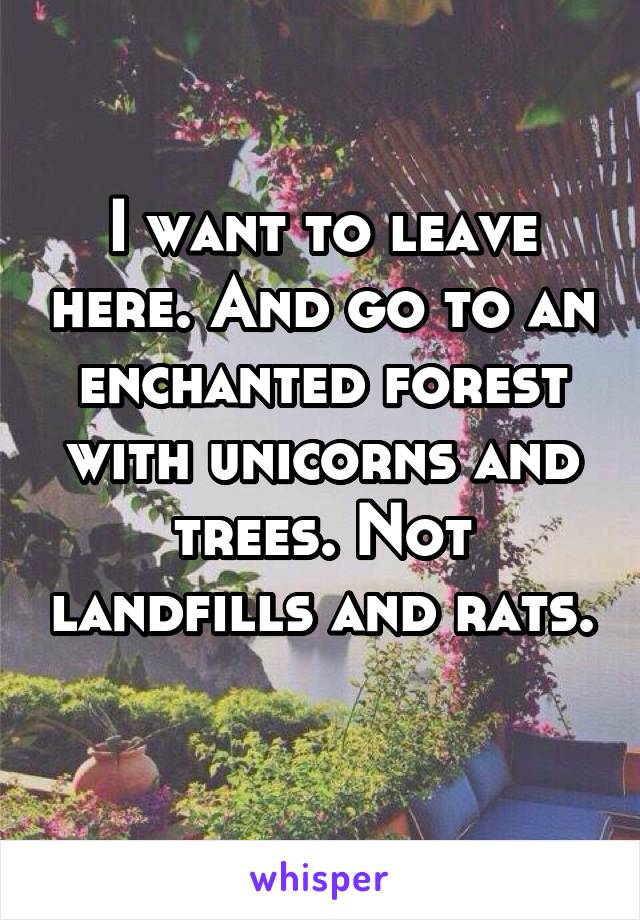 I want to leave here. And go to an enchanted forest with unicorns and trees. Not landfills and rats. 