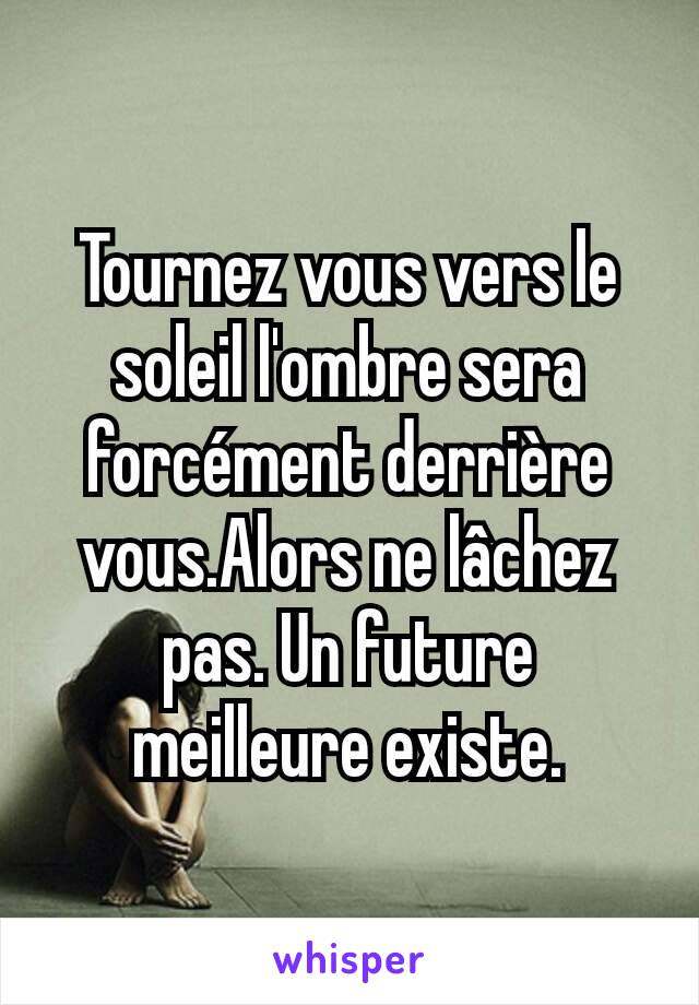 Tournez vous vers le soleil l'ombre sera forcément derrière vous.Alors ne lâchez pas. Un future meilleure existe.