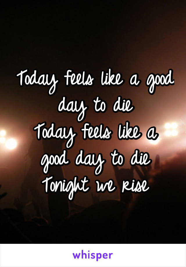 Today feels like a good day to die
Today feels like a good day to die
Tonight we rise