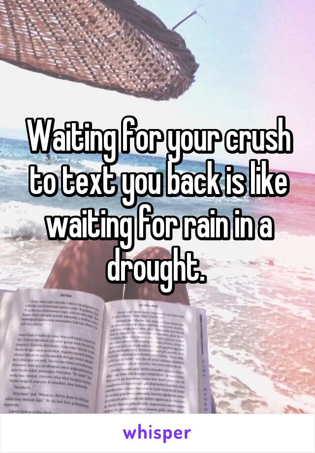 Waiting for your crush to text you back is like waiting for rain in a drought. 
