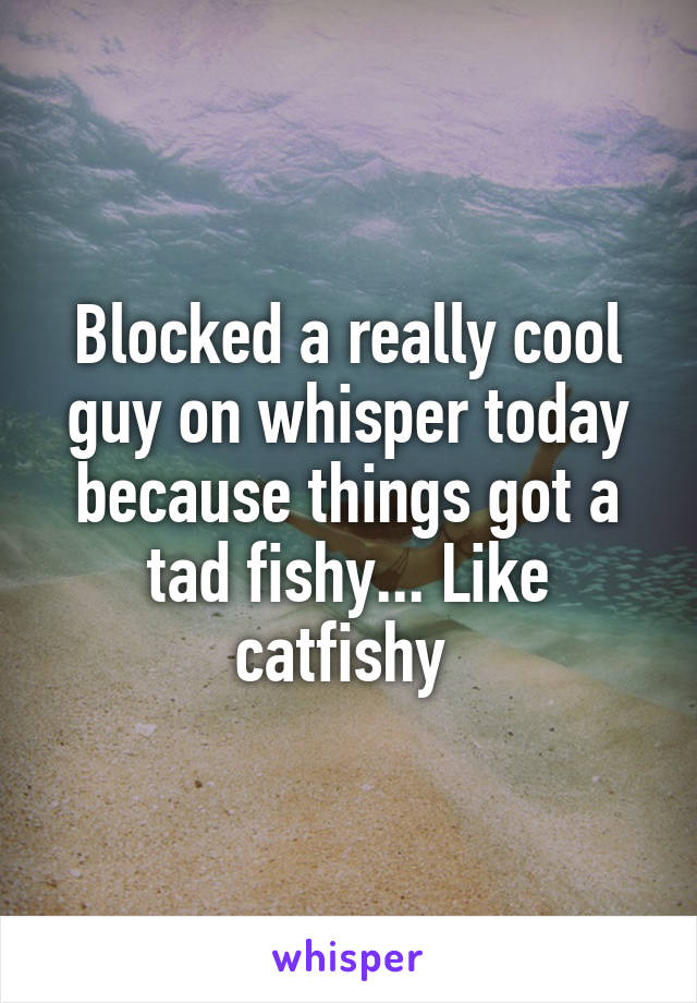 Blocked a really cool guy on whisper today because things got a tad fishy... Like catfishy 