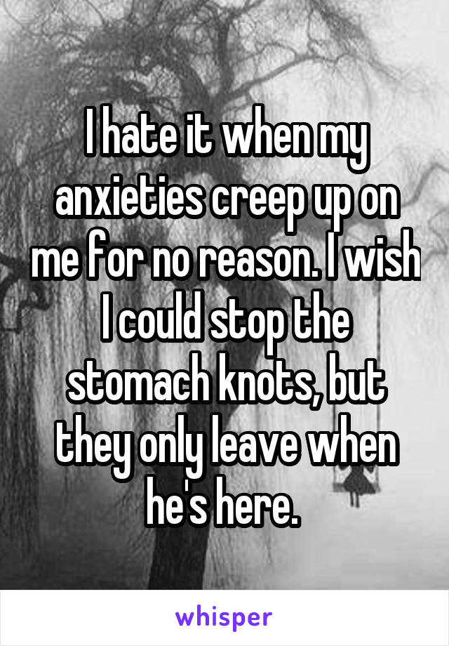 I hate it when my anxieties creep up on me for no reason. I wish I could stop the stomach knots, but they only leave when he's here. 