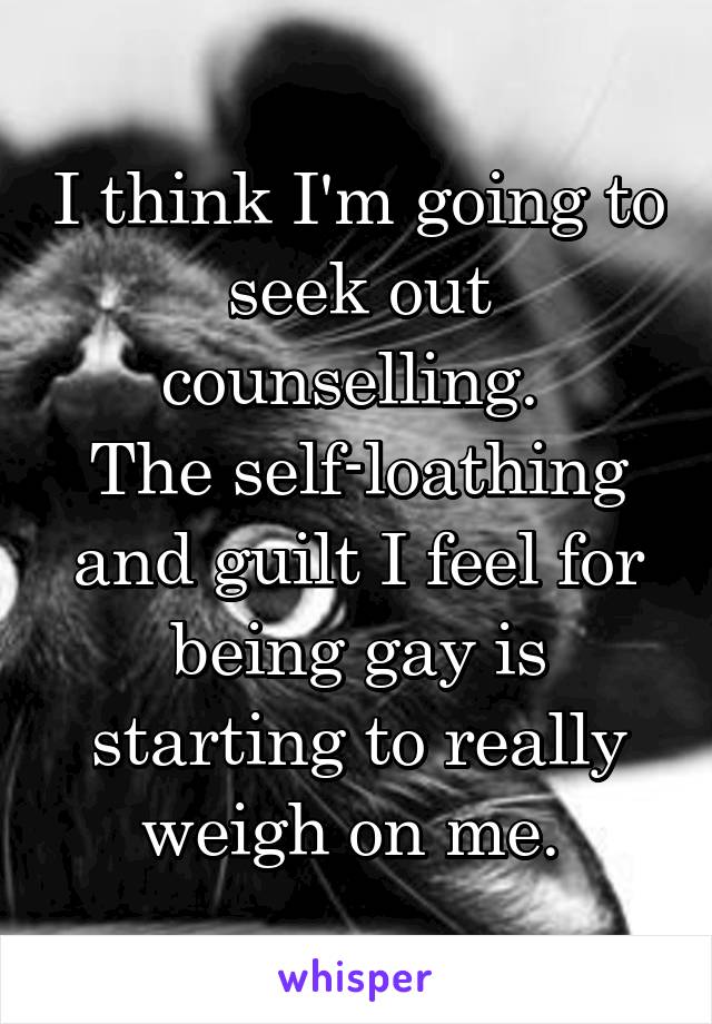 I think I'm going to seek out counselling. 
The self-loathing and guilt I feel for being gay is starting to really weigh on me. 