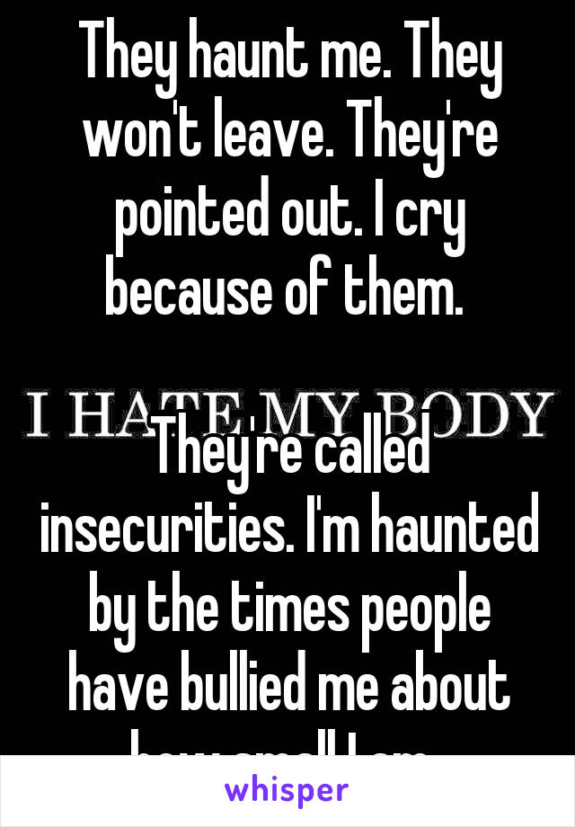 They haunt me. They won't leave. They're pointed out. I cry because of them. 

They're called insecurities. I'm haunted by the times people have bullied me about how small I am. 