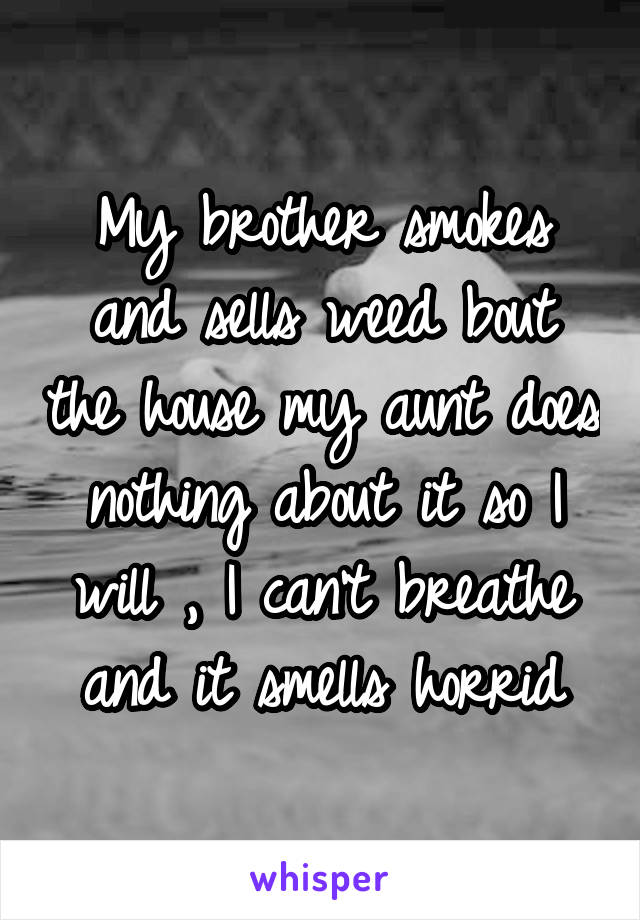 My brother smokes and sells weed bout the house my aunt does nothing about it so I will , I can't breathe and it smells horrid