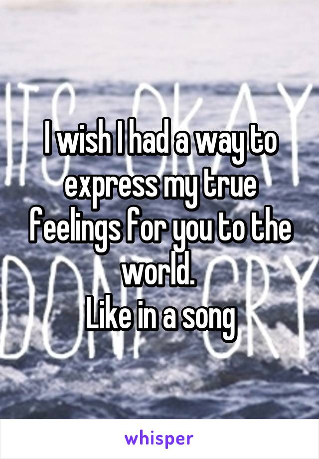 I wish I had a way to express my true feelings for you to the world. 
Like in a song