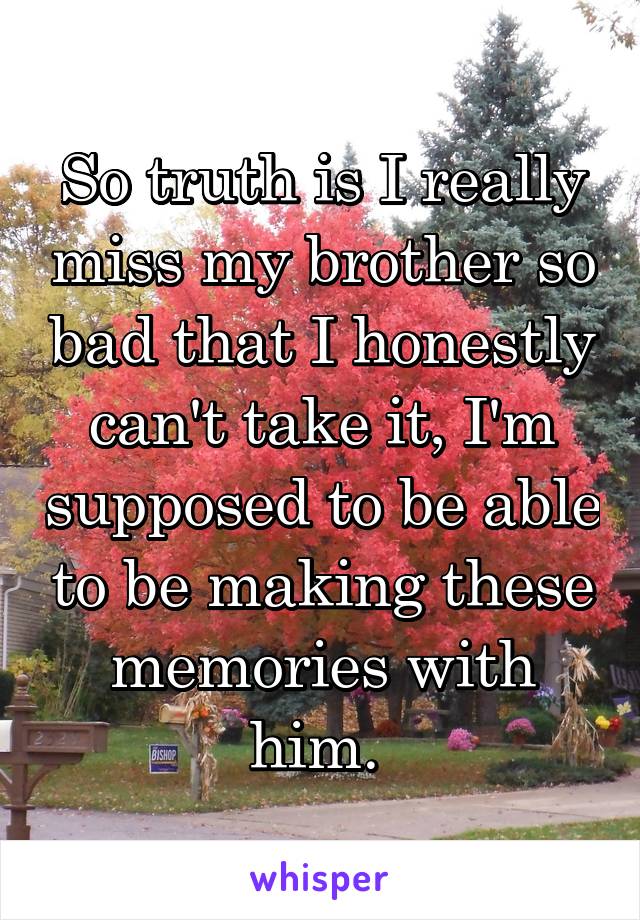 So truth is I really miss my brother so bad that I honestly can't take it, I'm supposed to be able to be making these memories with him. 