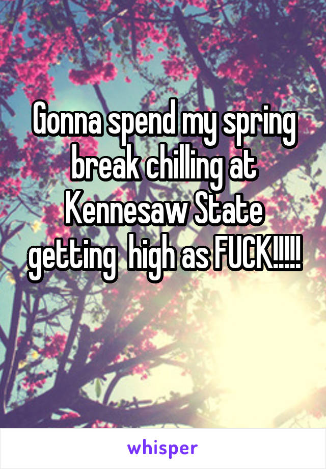 Gonna spend my spring break chilling at Kennesaw State getting  high as FUCK!!!!!

