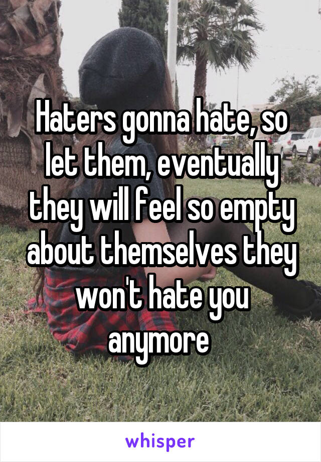 Haters gonna hate, so let them, eventually they will feel so empty about themselves they won't hate you anymore 