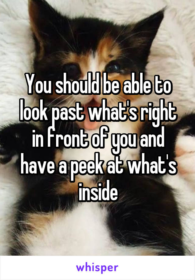 You should be able to look past what's right in front of you and have a peek at what's inside