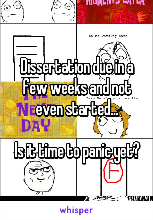 Dissertation due in a few weeks and not even started...

Is it time to panic yet?