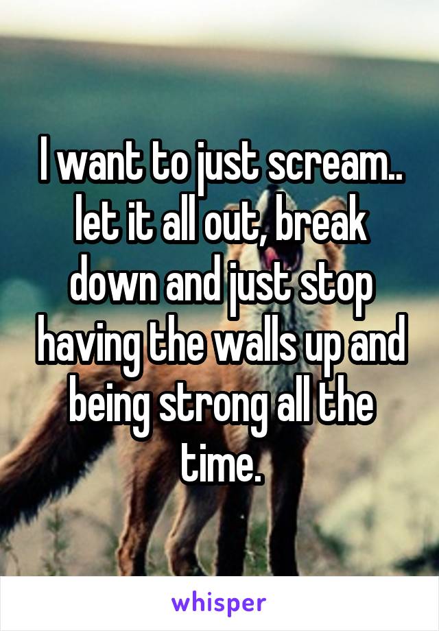 I want to just scream.. let it all out, break down and just stop having the walls up and being strong all the time.