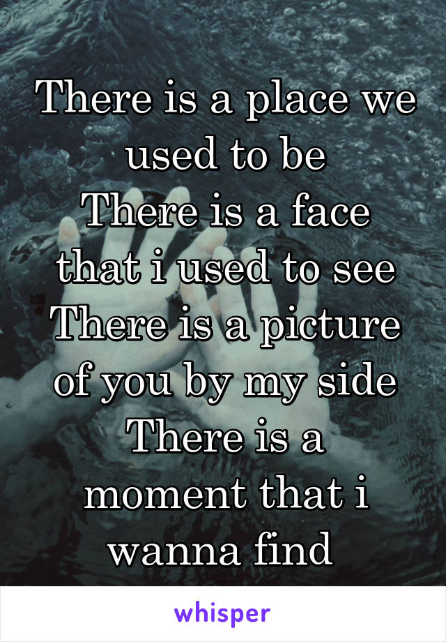 There is a place we used to be
There is a face that i used to see
There is a picture of you by my side
There is a moment that i wanna find 