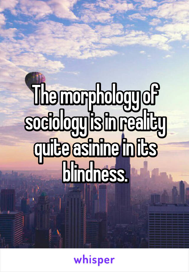 The morphology of sociology is in reality quite asinine in its blindness.