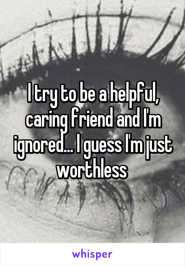 I try to be a helpful, caring friend and I'm ignored... I guess I'm just worthless 