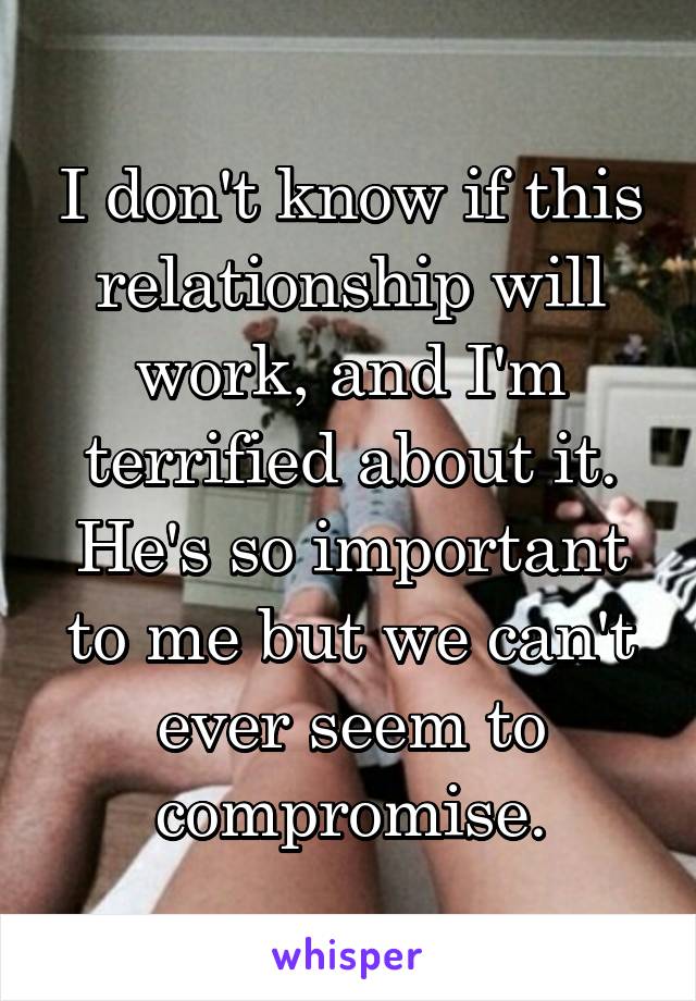 I don't know if this relationship will work, and I'm terrified about it. He's so important to me but we can't ever seem to compromise.