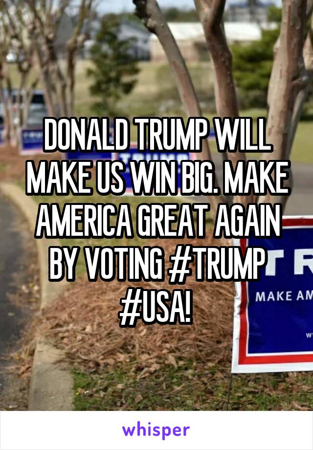 DONALD TRUMP WILL MAKE US WIN BIG. MAKE AMERICA GREAT AGAIN BY VOTING #TRUMP #USA! 