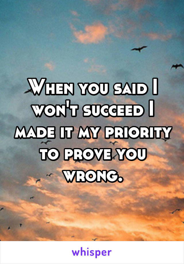 When you said I won't succeed I made it my priority to prove you wrong.