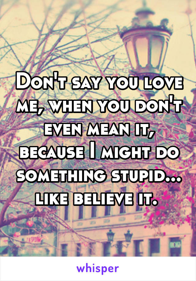 Don't say you love me, when you don't even mean it, because I might do something stupid... like believe it. 