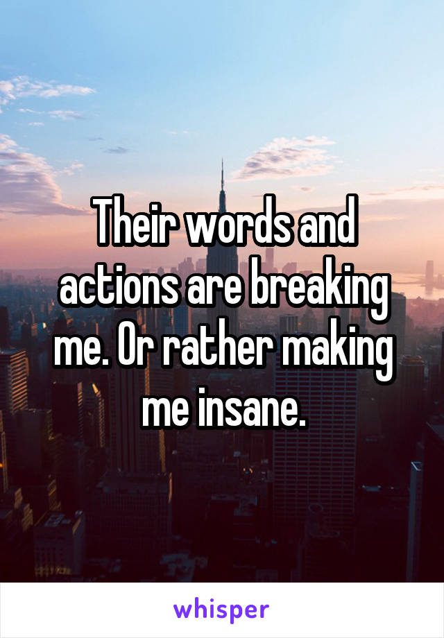 Their words and actions are breaking me. Or rather making me insane.