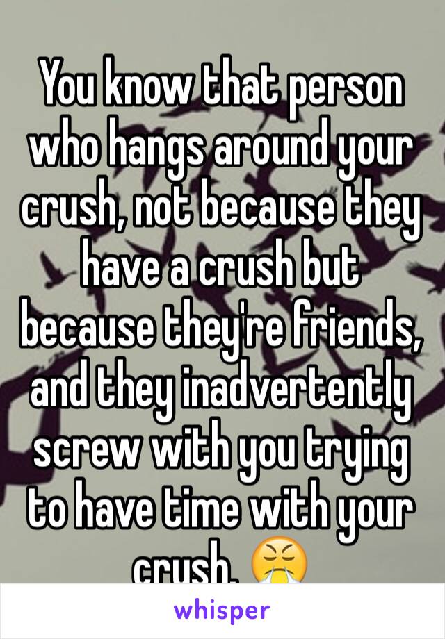 You know that person who hangs around your crush, not because they have a crush but because they're friends, and they inadvertently screw with you trying to have time with your crush. 😤